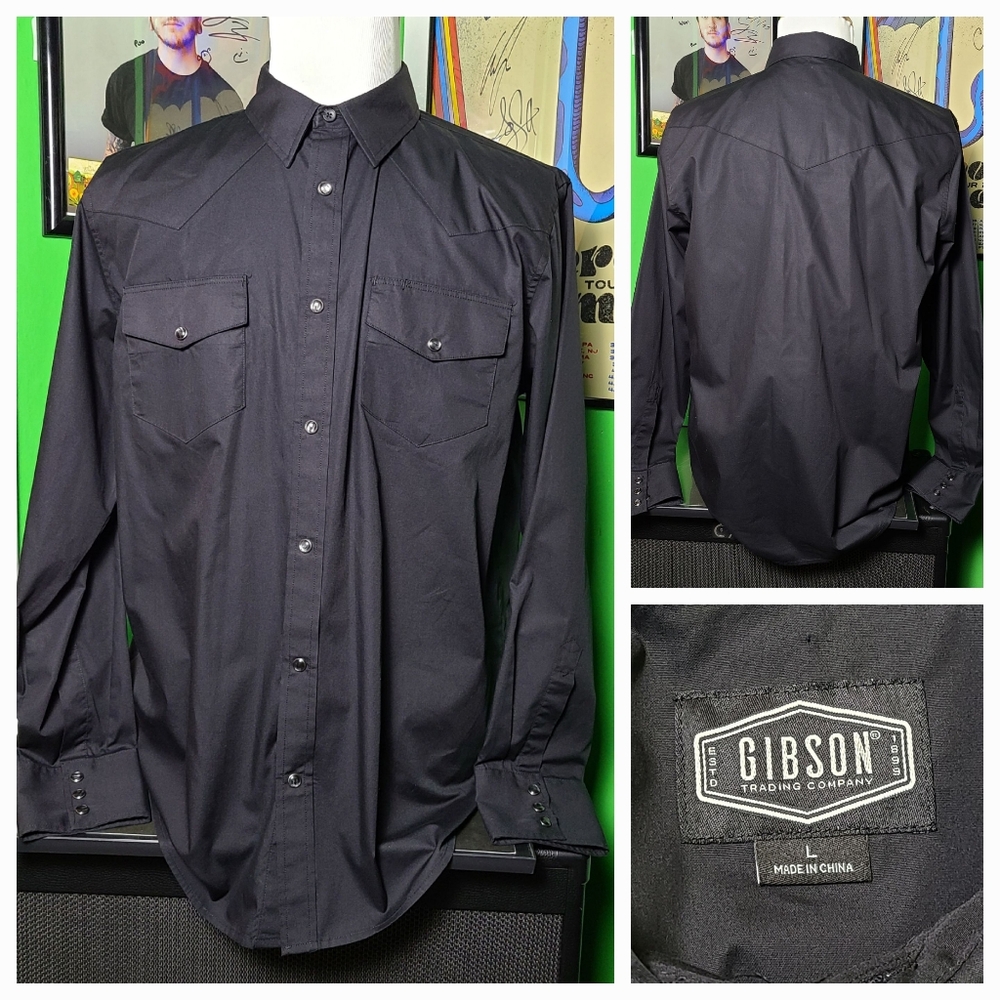 Gibson Trading Co Men’s Large Black Western Snap Shirt Long Sleeve Cowboy Rodeo